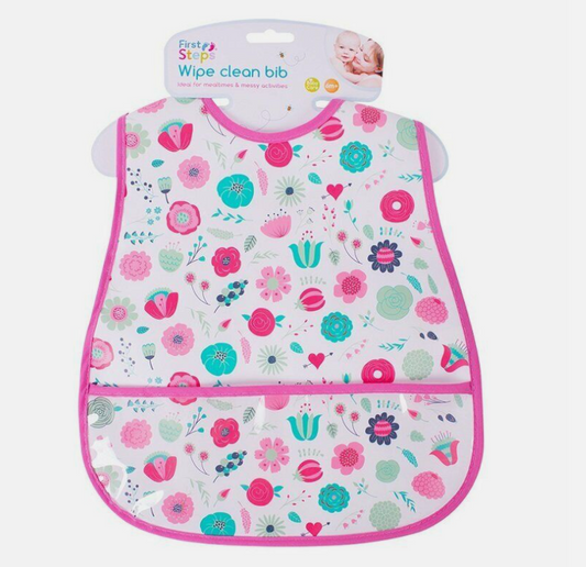 Peva Floral Wipe Clean Bib With Pocket 28CM X 45CM